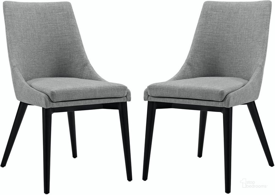 The appearance of Viscount Light Gray Dining Side Chair Fabric Set of 2 designed by Modway in the modern / contemporary interior design. This light gray piece of furniture  was selected by 1StopBedrooms from Viscount Collection to add a touch of cosiness and style into your home. Sku: EEI-2745-LGR-SET. Material: Wood. Product Type: Side Chair. Image1