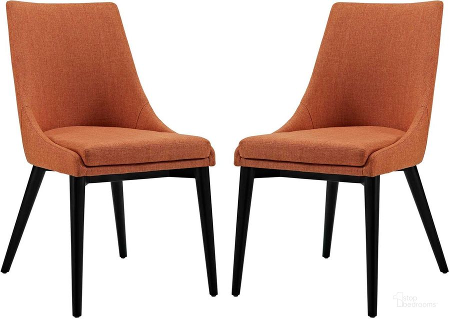 The appearance of Viscount Orange Dining Side Chair Fabric Set of 2 designed by Modway in the modern / contemporary interior design. This orange piece of furniture  was selected by 1StopBedrooms from Viscount Collection to add a touch of cosiness and style into your home. Sku: EEI-2745-ORA-SET. Material: Wood. Product Type: Side Chair. Image1