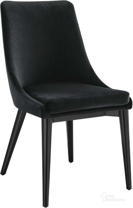The appearance of Viscount Performance Velvet Dining Chair In Black designed by Modway in the modern / contemporary interior design. This black piece of furniture  was selected by 1StopBedrooms from Viscount Collection to add a touch of cosiness and style into your home. Sku: EEI-5009-BLK. Material: Wood. Product Type: Dining Chair. Image1