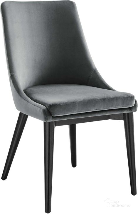 The appearance of Viscount Performance Velvet Dining Chair In Gray designed by Modway in the modern / contemporary interior design. This gray piece of furniture  was selected by 1StopBedrooms from Viscount Collection to add a touch of cosiness and style into your home. Sku: EEI-5009-GRY. Material: Wood. Product Type: Dining Chair. Image1