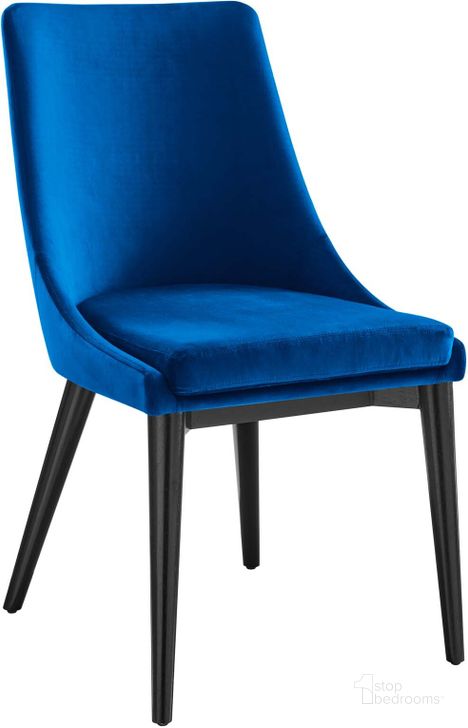 The appearance of Viscount Performance Velvet Dining Chair In Navy designed by Modway in the modern / contemporary interior design. This navy piece of furniture  was selected by 1StopBedrooms from Viscount Collection to add a touch of cosiness and style into your home. Sku: EEI-5009-NAV. Material: Wood. Product Type: Dining Chair. Image1