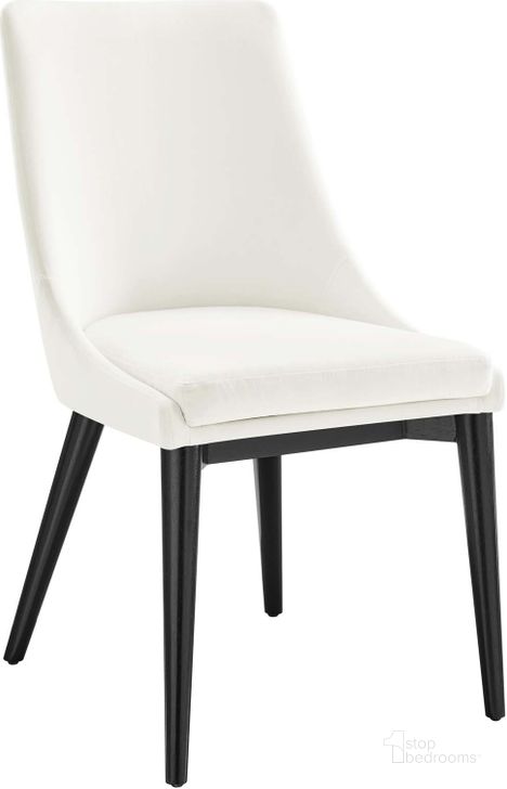 The appearance of Viscount Performance Velvet Dining Chair In White designed by Modway in the modern / contemporary interior design. This white piece of furniture  was selected by 1StopBedrooms from Viscount Collection to add a touch of cosiness and style into your home. Sku: EEI-5009-WHI. Material: Wood. Product Type: Dining Chair. Image1