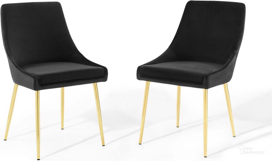 The appearance of Viscount Performance Velvet Dining Chairs - Set of 2 EEI-3808-GLD-BLK designed by Modway in the modern / contemporary interior design. This gold and green piece of furniture  was selected by 1StopBedrooms from Viscount Collection to add a touch of cosiness and style into your home. Sku: EEI-3808-GLD-BLK. Material: Wood. Product Type: Dining Chair. Image1