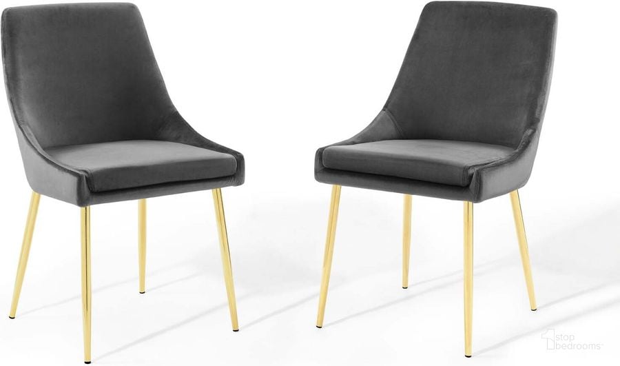 The appearance of Viscount Performance Velvet Dining Chairs - Set of 2 EEI-3808-GLD-CHA designed by Modway in the modern / contemporary interior design. This gold charcoal piece of furniture  was selected by 1StopBedrooms from Viscount Collection to add a touch of cosiness and style into your home. Sku: EEI-3808-GLD-CHA. Material: Wood. Product Type: Dining Chair. Image1