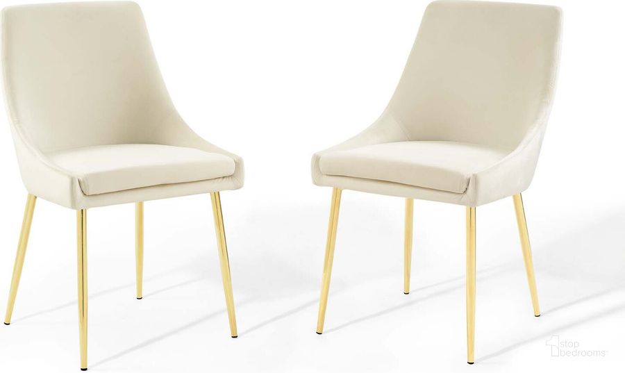 The appearance of Viscount Performance Velvet Dining Chairs - Set of 2 EEI-3808-GLD-IVO designed by Modway in the modern / contemporary interior design. This gold ivory piece of furniture  was selected by 1StopBedrooms from Viscount Collection to add a touch of cosiness and style into your home. Sku: EEI-3808-GLD-IVO. Material: Wood. Product Type: Dining Chair. Image1
