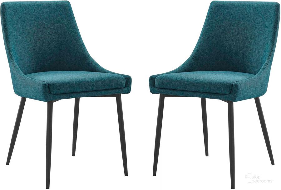 The appearance of Viscount Upholstered Fabric Dining Chairs - Set Of 2 EEI-3809-BLK-TEA designed by Modway in the modern / contemporary interior design. This black teal piece of furniture  was selected by 1StopBedrooms from Viscount Collection to add a touch of cosiness and style into your home. Sku: EEI-3809-BLK-TEA. Material: Metal. Product Type: Dining Chair. Image1