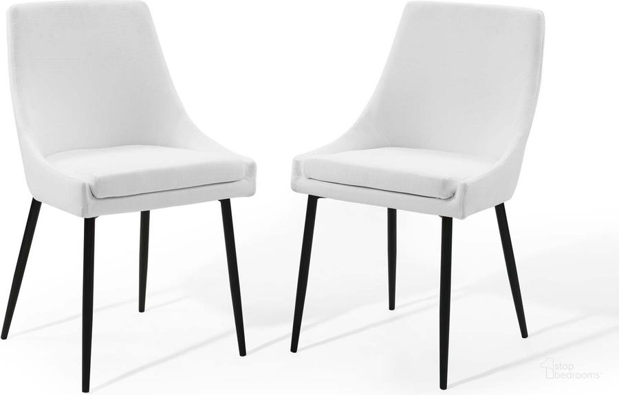 The appearance of Viscount Upholstered Fabric Dining Chairs - Set of 2 EEI-3809-BLK-WHI designed by Modway in the modern / contemporary interior design. This snow white piece of furniture  was selected by 1StopBedrooms from Viscount Collection to add a touch of cosiness and style into your home. Sku: EEI-3809-BLK-WHI. Material: Wood. Product Type: Dining Chair. Image1