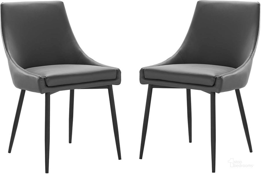 The appearance of Viscount Vegan Leather Dining Chairs - Set Of 2 EEI-4827-BLK-GRY designed by Modway in the modern / contemporary interior design. This black gray piece of furniture  was selected by 1StopBedrooms from Viscount Collection to add a touch of cosiness and style into your home. Sku: EEI-4827-BLK-GRY. Material: Metal. Product Type: Dining Chair. Image1