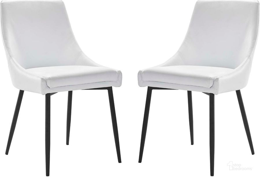 The appearance of Viscount Vegan Leather Dining Chairs - Set Of 2 EEI-4827-BLK-WHI designed by Modway in the modern / contemporary interior design. This black white piece of furniture  was selected by 1StopBedrooms from Viscount Collection to add a touch of cosiness and style into your home. Sku: EEI-4827-BLK-WHI. Material: Metal. Product Type: Dining Chair. Image1