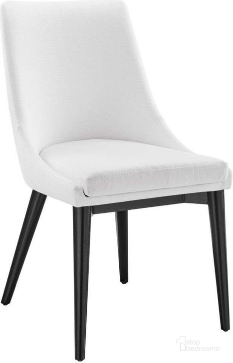The appearance of Viscount White Fabric Dining Chair designed by Modway in the modern / contemporary interior design. This white piece of furniture  was selected by 1StopBedrooms from Viscount Collection to add a touch of cosiness and style into your home. Sku: EEI-2227-WHI. Material: Steel. Product Type: Dining Chair. Image1