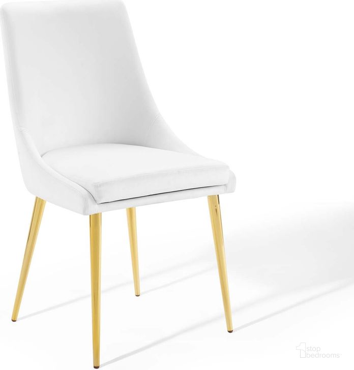 The appearance of Viscount White Modern Accent Performance Velvet Dining Chair designed by Modway in the modern / contemporary interior design. This white piece of furniture  was selected by 1StopBedrooms from Viscount Collection to add a touch of cosiness and style into your home. Sku: EEI-3416-WHI. Product Type: Dining Chair. Material: Plywood. Image1