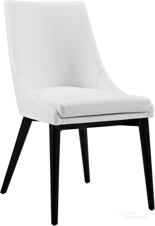 The appearance of Viscount White Vinyl Dining Chair designed by Modway in the modern / contemporary interior design. This white piece of furniture  was selected by 1StopBedrooms from Viscount Collection to add a touch of cosiness and style into your home. Sku: EEI-2226-WHI. Material: Wood. Product Type: Dining Chair. Image1