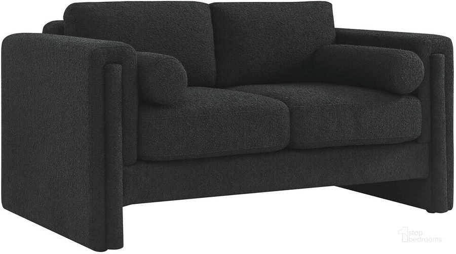 The appearance of Visible Boucle Fabric Loveseat In Black designed by Modway in the modern / contemporary interior design. This black piece of furniture  was selected by 1StopBedrooms from Visible Collection to add a touch of cosiness and style into your home. Sku: EEI-6376-BLK. Product Type: Loveseat. Material: Plywood. Image1