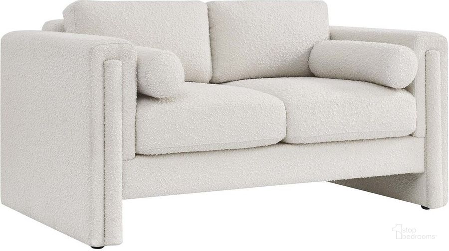 The appearance of Visible Boucle Fabric Loveseat In Ivory designed by Modway in the modern / contemporary interior design. This ivory piece of furniture  was selected by 1StopBedrooms from Visible Collection to add a touch of cosiness and style into your home. Sku: EEI-6376-IVO. Product Type: Loveseat. Material: Plywood. Image1