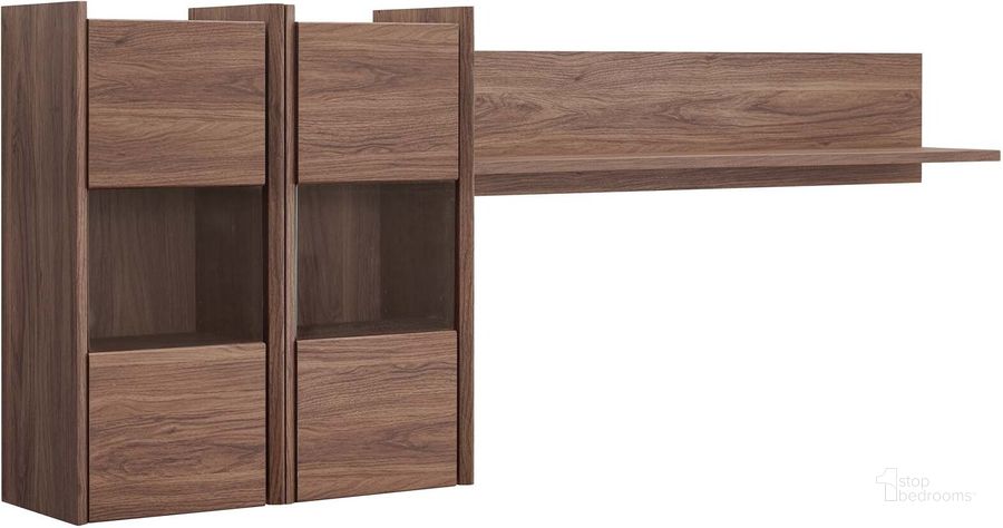 The appearance of Visionary Wall Mounted Shelves designed by Modway in the modern / contemporary interior design. This walnut piece of furniture  was selected by 1StopBedrooms from Visionary Collection to add a touch of cosiness and style into your home. Sku: EEI-3436-WAL. Material: Wood. Product Type: Wall Shelf. Image1