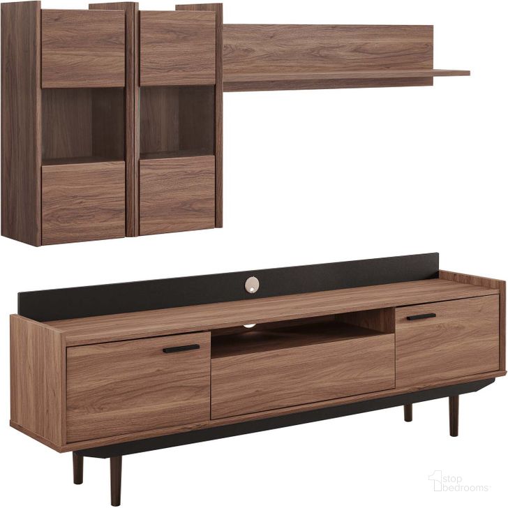 The appearance of Visionary Walnut and Black 2 Piece Entertainment Center designed by Modway in the modern / contemporary interior design. This walnut and black piece of furniture  was selected by 1StopBedrooms from Visionary Collection to add a touch of cosiness and style into your home. Sku: EEI-3730-WAL-BLK-SET. Material: Wood. Product Type: Entertainment Center. Image1