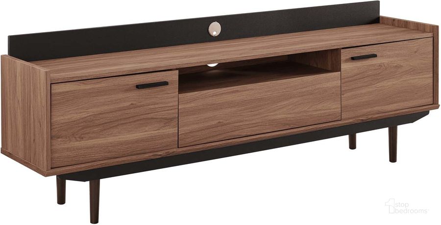 The appearance of Visionary Walnut and Black 71 Inch TV Stand designed by Modway in the modern / contemporary interior design. This walnut and black piece of furniture  was selected by 1StopBedrooms from Visionary Collection to add a touch of cosiness and style into your home. Sku: EEI-3435-WAL-BLK. Material: Wood. Product Type: TV Stand. Image1