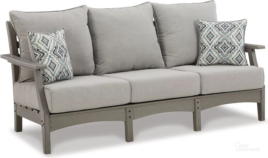 The appearance of Visola Gray Sofa with Cushion designed by Signature Design by Ashley in the modern / contemporary interior design. This gray piece of furniture  was selected by 1StopBedrooms from Visola Collection to add a touch of cosiness and style into your home. Sku: P802-838. Material: Fabric. Product Type: Outdoor Sofa. Image1