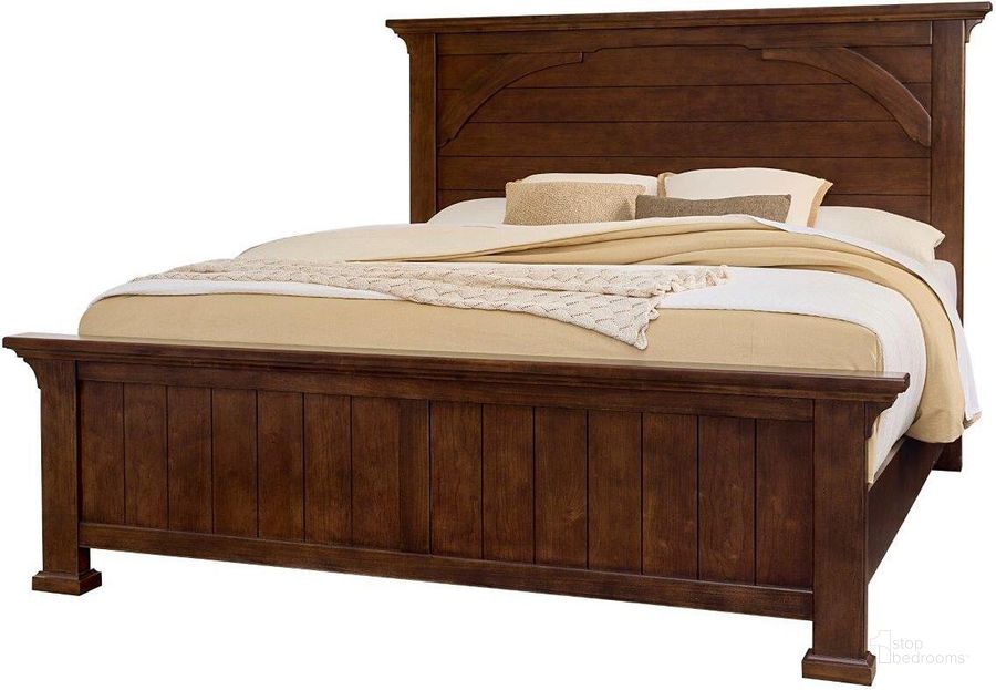 The appearance of Vista King Mansion Bed In Warm Cherry designed by Vaughan Bassett in the transitional interior design. This warm cherry piece of furniture  was selected by 1StopBedrooms from Vista Collection to add a touch of cosiness and style into your home. Sku: 770-669;770-966;770-722;MS-MS1. Bed Type: Panel Bed. Material: Wood. Product Type: Panel Bed. Bed Size: King. Image1