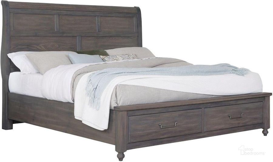 The appearance of Vista Queen Sleigh Storage Bed In Grey Oak designed by Vaughan Bassett in the transitional interior design. This grey oak piece of furniture  was selected by 1StopBedrooms from Vista Collection to add a touch of cosiness and style into your home. Sku: 772-553;772-050B;772-502;TT-555T. Bed Type: Storage Bed. Material: Wood. Product Type: Storage Bed. Bed Size: Queen. Image1