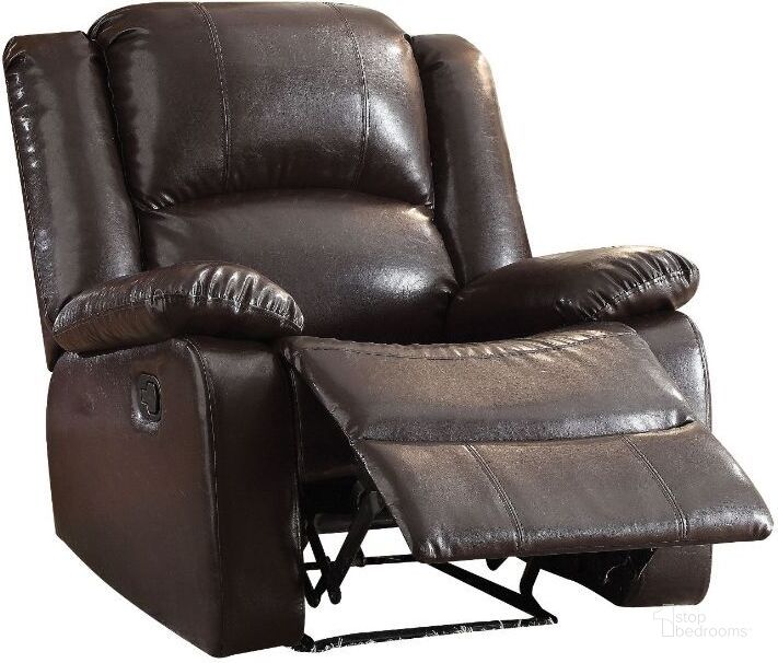 The appearance of Vita Espresso Recliner designed by ACME in the modern / contemporary interior design. This brown piece of furniture  was selected by 1StopBedrooms from Vita Collection to add a touch of cosiness and style into your home. Sku: 59470. Product Type: Recliner. Material: Vinyl. Image1