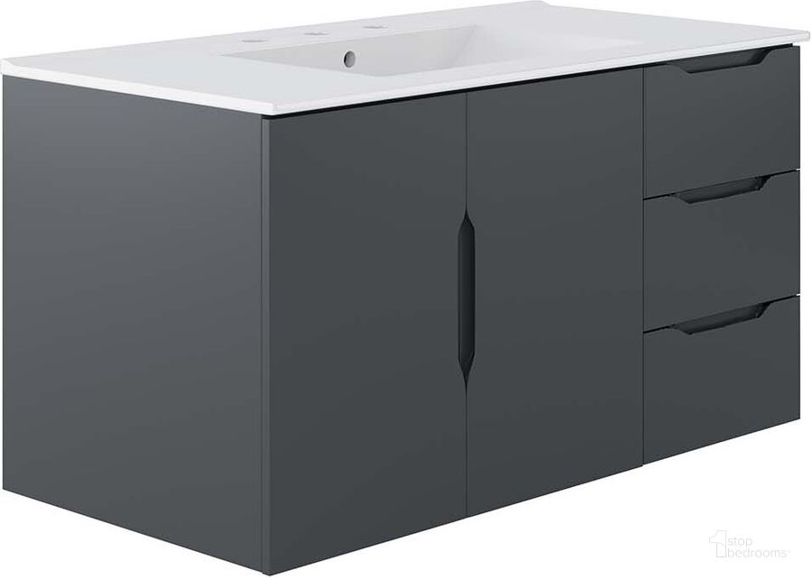 The appearance of Vitality 36 Inch  Bathroom Vanity In Grey designed by Modway in the modern / contemporary interior design. This grey piece of furniture  was selected by 1StopBedrooms from Vitality Collection to add a touch of cosiness and style into your home. Sku: EEI-5783-GRY-WHI. Material: MDF. Product Type: Bathroom Vanity. Image1