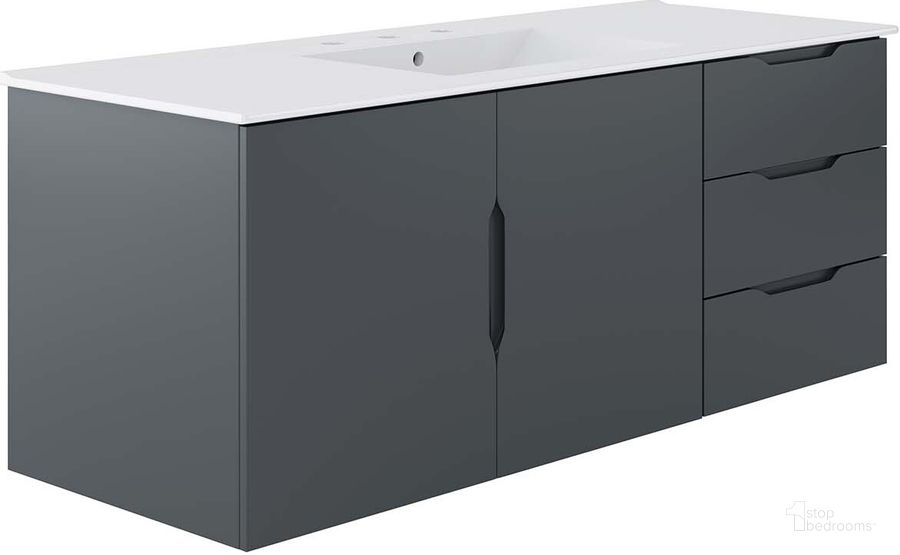 The appearance of Vitality 48 Inch  Single Sink Bathroom Vanity In Grey designed by Modway in the modern / contemporary interior design. This grey piece of furniture  was selected by 1StopBedrooms from Vitality Collection to add a touch of cosiness and style into your home. Sku: EEI-5784-GRY-WHI. Material: MDF. Product Type: Bathroom Vanity. Image1