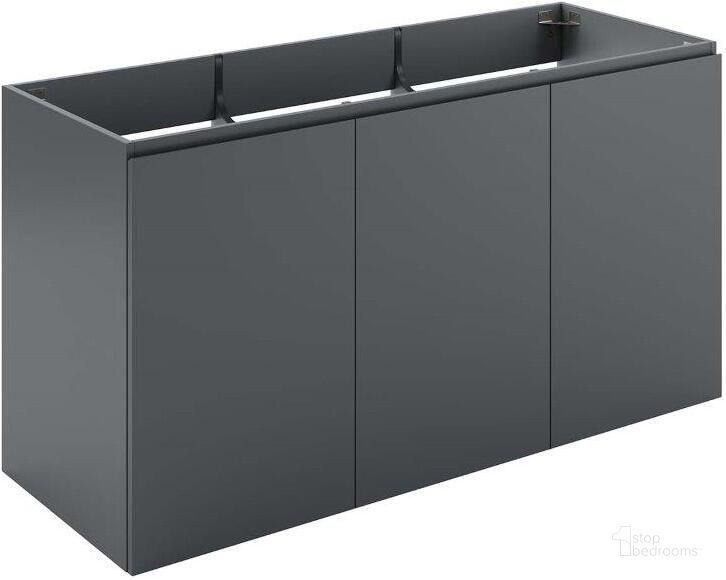The appearance of Vitality Gray 48 Inch Wall-Mount Bathroom Vanity designed by Modway in the modern / contemporary interior design. This gray piece of furniture  was selected by 1StopBedrooms from Vitality Collection to add a touch of cosiness and style into your home. Sku: EEI-5560-GRY. Material: MDF. Product Type: Bathroom Vanity. Image1