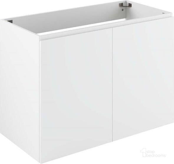 The appearance of Vitality White 36 Inch Wall-Mount Bathroom Vanity designed by Modway in the modern / contemporary interior design. This white piece of furniture  was selected by 1StopBedrooms from Vitality Collection to add a touch of cosiness and style into your home. Sku: EEI-5559-WHI. Material: MDF. Product Type: Bathroom Vanity. Image1