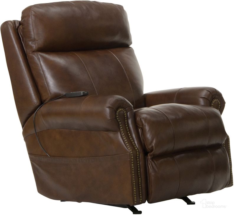 The appearance of Vito Leather Power Rocker Recliner with Power Adjustable Headrest In Brown designed by Catnapper in the traditional interior design. This brown piece of furniture  was selected by 1StopBedrooms from Vito Collection to add a touch of cosiness and style into your home. Sku: 645402126959306959. Material: Leather. Product Type: Rocker Recliner. Image1