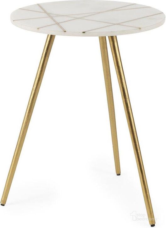 The appearance of Vivienne White Marble With Antique Gold Metal Round Large Accent Table designed by Mercana in the modern / contemporary interior design. This white and gold piece of furniture  was selected by 1StopBedrooms from Vivienne Collection to add a touch of cosiness and style into your home. Sku: 69675. Material: Metal. Product Type: Accent Table. Image1