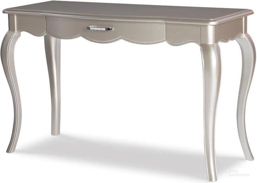 The appearance of Vogue Metallic Glam Desk designed by Legacy Classic in the transitional interior design. This metallic piece of furniture  was selected by 1StopBedrooms from Vogue Collection to add a touch of cosiness and style into your home. Sku: 0800-6100. Product Type: Desk. Material: Wood Veneer. Image1