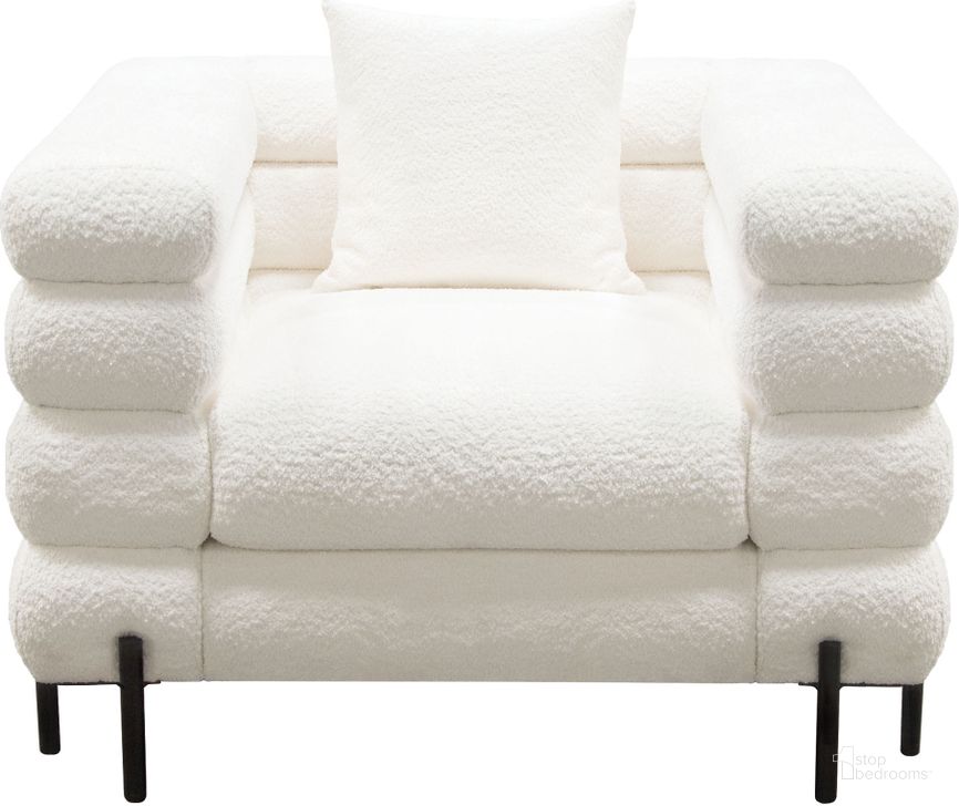 The appearance of Vox Chair in Faux White Shearling with Black Powder Metal Legs designed by Diamond Sofa in the modern / contemporary interior design. This white piece of furniture  was selected by 1StopBedrooms from Vox Collection to add a touch of cosiness and style into your home. Sku: VOXCHWH. Material: Fabric. Product Type: Chair. Image1