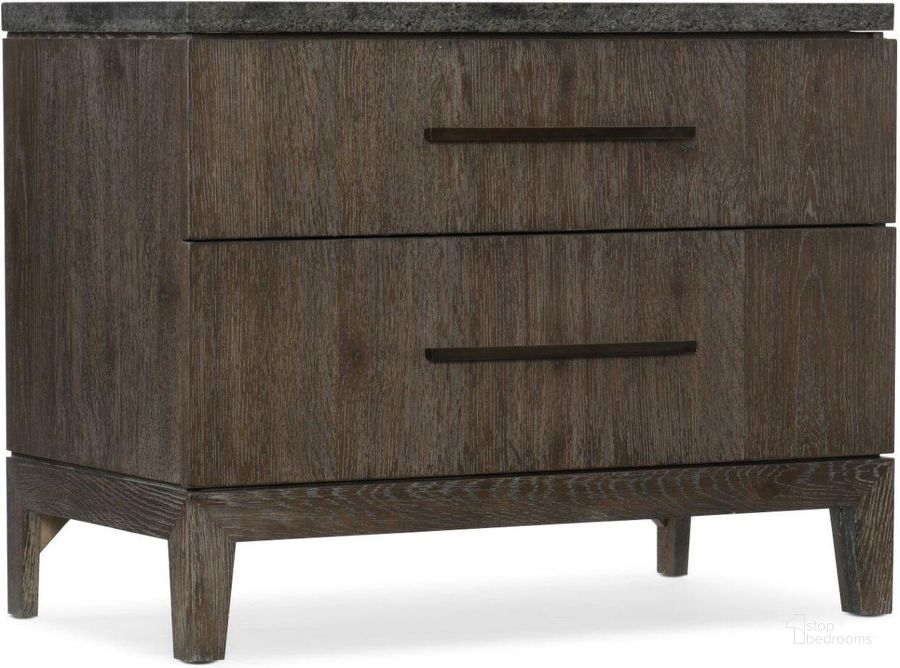 The appearance of Miramar Aventura Dark Wood San Marcos Stone Top Nightstand designed by Hooker in the transitional interior design. This brown piece of furniture  was selected by 1StopBedrooms from Miramar Aventura Collection to add a touch of cosiness and style into your home. Sku: 6202-90015-DKW. Material: Wood. Product Type: Nightstand.