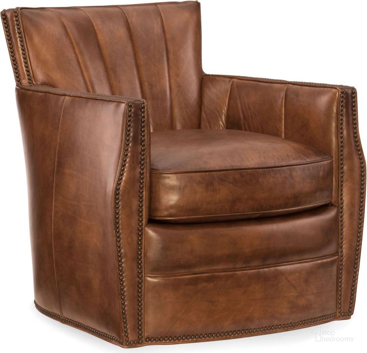 The appearance of Carson Checkmate Rook Leather Swivel Club Chair designed by Hooker in the transitional interior design. This brown piece of furniture  was selected by 1StopBedrooms from Carson Collection to add a touch of cosiness and style into your home. Sku: CC492-SW-086. Material: Leather. Product Type: Swivel Chair. Image1