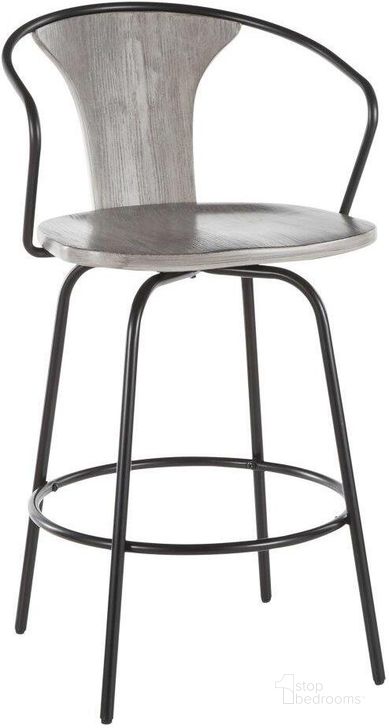 The appearance of Waco Industrial Counter Stool With Black Metal And Grey Wood. designed by Lumisource in the industrial interior design. This black piece of furniture  was selected by 1StopBedrooms from Austin Collection to add a touch of cosiness and style into your home. Sku: B26-WACO BKGY. Material: Wood. Product Type: Barstool. Image1