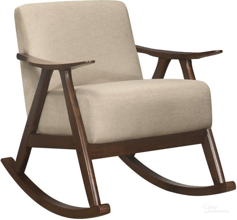 The appearance of Waithe Light Brown Rocking Chair designed by Homelegance in the transitional interior design. This brown piece of furniture  was selected by 1StopBedrooms from Waithe Collection to add a touch of cosiness and style into your home. Sku: 1034BR-1. Product Type: Chair. Material: Textured. Image1