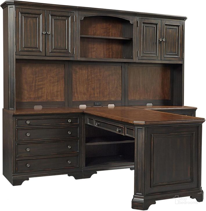 The appearance of Wakesby Black Desk & Hutch 0qb24530940 designed by Windsor Home in the traditional interior design. This black piece of furniture  was selected by 1StopBedrooms from Wakesby Collection to add a touch of cosiness and style into your home. Sku: I242-338;I242-385L;I242-339;I242-344;I242-385R;I242-385DC;I242-341. Material: Wood. Product Type: Desk. Image1