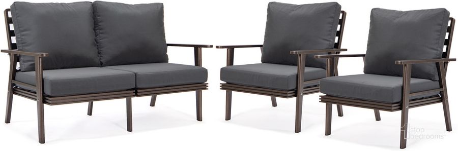 The appearance of Walbrooke 3 Piece Outdoor Patio Set In Charcoal designed by LeisureMod in the modern / contemporary interior design. This charcoal piece of furniture  was selected by 1StopBedrooms from Walbrooke Collection to add a touch of cosiness and style into your home. Sku: WBR-57-31CH. Material: Aluminum. Product Type: Outdoor Conversation Set. Image1