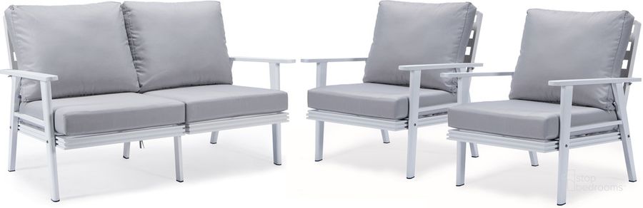 The appearance of Walbrooke 3 Piece Outdoor Patio Set In Light Grey designed by LeisureMod in the modern / contemporary interior design. This light grey piece of furniture  was selected by 1StopBedrooms from Walbrooke Collection to add a touch of cosiness and style into your home. Sku: WW-57-31LGR. Material: Aluminum. Product Type: Outdoor Conversation Set. Image1