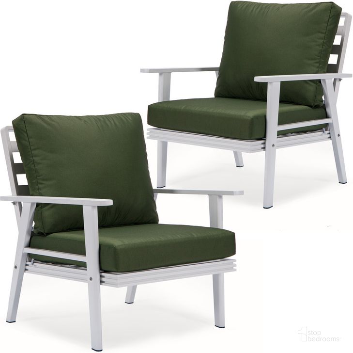 The appearance of Walbrooke Outdoor Patio Arm Chairs With Cushions Set of 2 In Green designed by LeisureMod in the modern / contemporary interior design. This green piece of furniture  was selected by 1StopBedrooms from Walbrooke Collection to add a touch of cosiness and style into your home. Sku: WW-31-27G2. Material: Aluminum. Product Type: Outdoor Chair. Image1