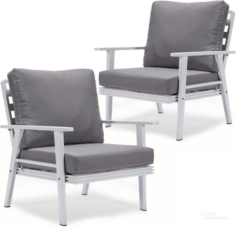 The appearance of Walbrooke Outdoor Patio Arm Chairs With Cushions Set of 2 In Grey designed by LeisureMod in the modern / contemporary interior design. This grey piece of furniture  was selected by 1StopBedrooms from Walbrooke Collection to add a touch of cosiness and style into your home. Sku: WW-31-27GR2. Material: Aluminum. Product Type: Outdoor Chair. Image1
