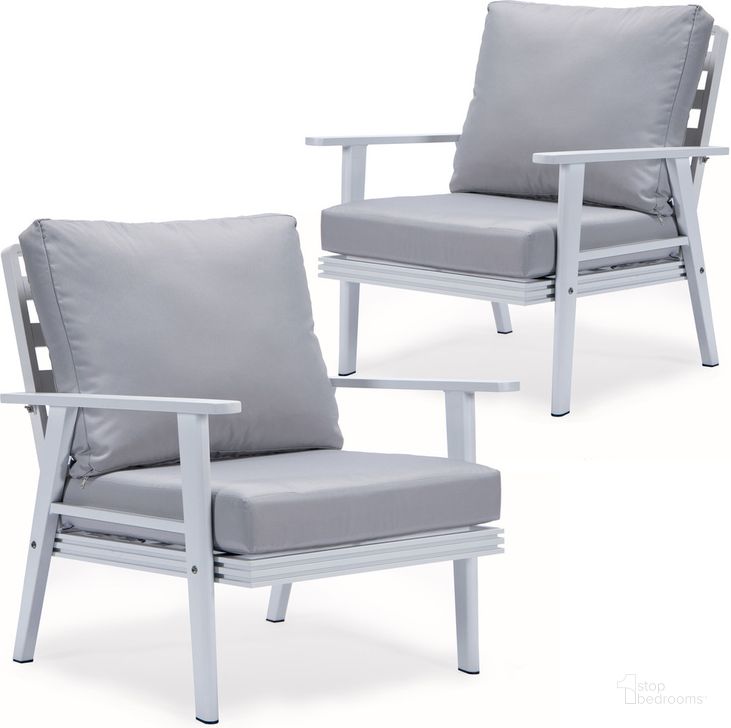 The appearance of Walbrooke Outdoor Patio Arm Chairs With Cushions Set of 2 In Light Grey designed by LeisureMod in the modern / contemporary interior design. This light grey piece of furniture  was selected by 1StopBedrooms from Walbrooke Collection to add a touch of cosiness and style into your home. Sku: WW-31-27LGR2. Material: Aluminum. Product Type: Outdoor Chair. Image1