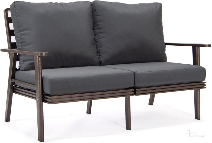 The appearance of Walbrooke Outdoor Patio Loveseat In Charcoal designed by LeisureMod in the modern / contemporary interior design. This charcoal piece of furniture  was selected by 1StopBedrooms from Walbrooke Collection to add a touch of cosiness and style into your home. Sku: WBR-57-27CH. Material: Aluminum. Product Type: Outdoor Loveseat. Image1