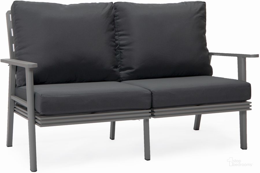 The appearance of Walbrooke Outdoor Patio Loveseat In Charcoal designed by LeisureMod in the modern / contemporary interior design. This charcoal piece of furniture  was selected by 1StopBedrooms from Walbrooke Collection to add a touch of cosiness and style into your home. Sku: WGR-57-27CH. Material: Aluminum. Product Type: Outdoor Loveseat. Image1