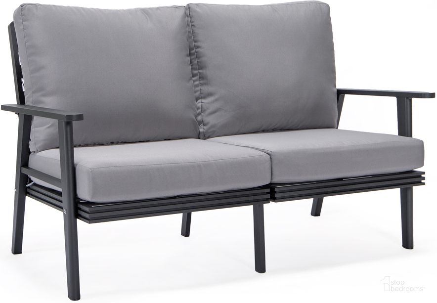 The appearance of Walbrooke Outdoor Patio Loveseat In Grey designed by LeisureMod in the modern / contemporary interior design. This grey piece of furniture  was selected by 1StopBedrooms from Walbrooke Collection to add a touch of cosiness and style into your home. Sku: WBL-57-27GR. Material: Aluminum. Product Type: Outdoor Loveseat. Image1