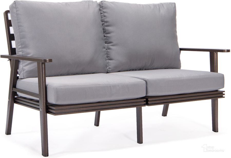 The appearance of Walbrooke Outdoor Patio Loveseat In Grey designed by LeisureMod in the modern / contemporary interior design. This grey piece of furniture  was selected by 1StopBedrooms from Walbrooke Collection to add a touch of cosiness and style into your home. Sku: WBR-57-27GR. Material: Aluminum. Product Type: Outdoor Loveseat. Image1