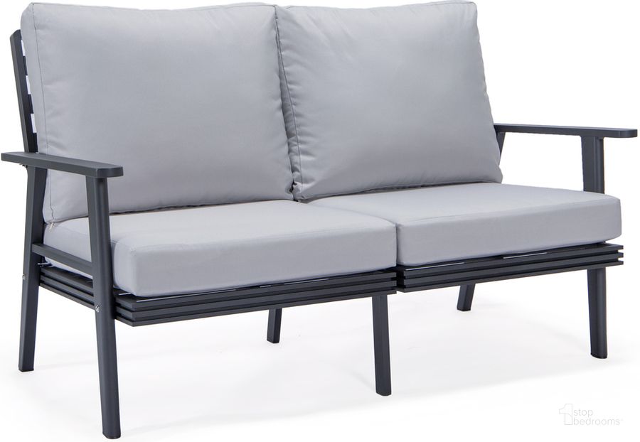 The appearance of Walbrooke Outdoor Patio Loveseat In Light Grey designed by LeisureMod in the modern / contemporary interior design. This light grey piece of furniture  was selected by 1StopBedrooms from Walbrooke Collection to add a touch of cosiness and style into your home. Sku: WBL-57-27LGR. Material: Aluminum. Product Type: Outdoor Loveseat. Image1