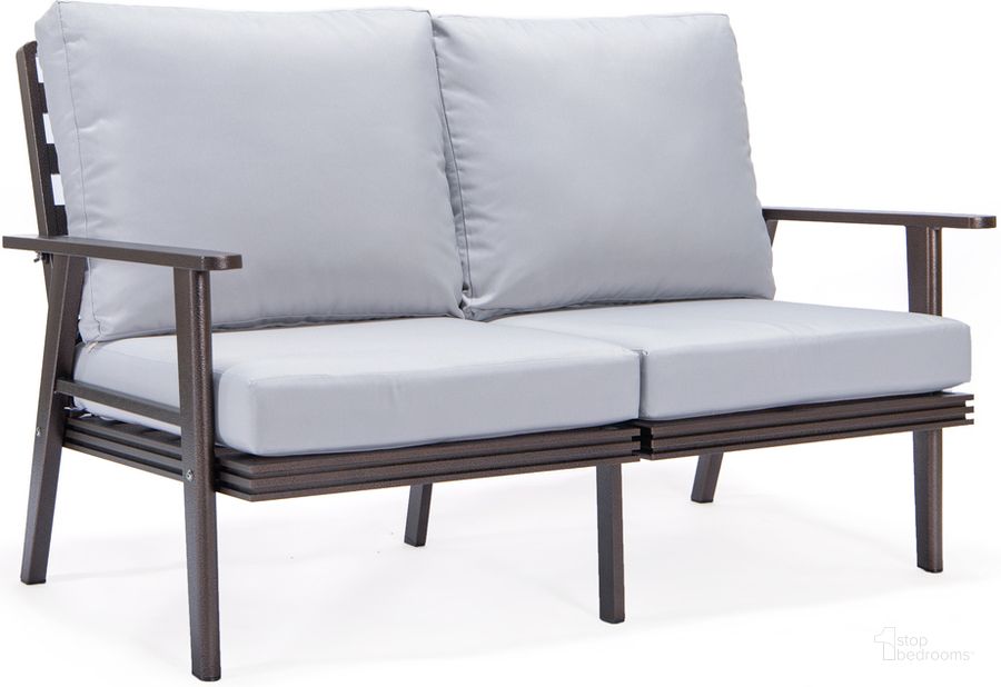 The appearance of Walbrooke Outdoor Patio Loveseat In Light Grey designed by LeisureMod in the modern / contemporary interior design. This light grey piece of furniture  was selected by 1StopBedrooms from Walbrooke Collection to add a touch of cosiness and style into your home. Sku: WBR-57-27LGR. Material: Aluminum. Product Type: Outdoor Loveseat. Image1
