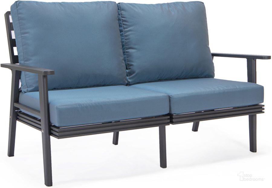 The appearance of Walbrooke Outdoor Patio Loveseat In Navy Blue designed by LeisureMod in the modern / contemporary interior design. This navy blue piece of furniture  was selected by 1StopBedrooms from Walbrooke Collection to add a touch of cosiness and style into your home. Sku: WBL-57-27NBU. Material: Aluminum. Product Type: Outdoor Loveseat. Image1